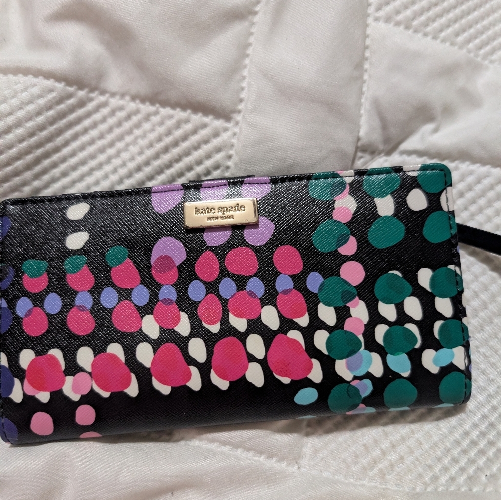 kate spade Black Multicolor Dot Print Wallet